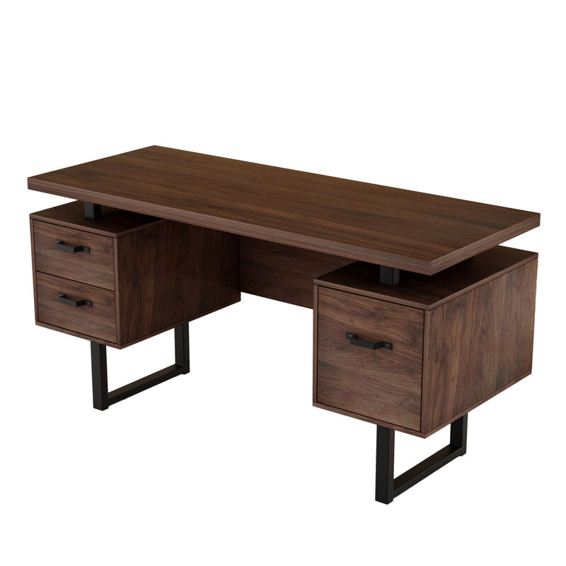 Home Office Computer Desk With Drawers/Hanging Letter-Size Files, 59 Inch Writing Study Table