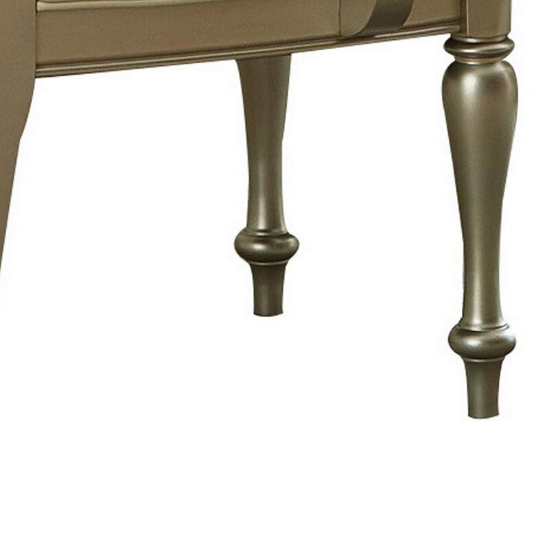 Wooden Arm Chair with Crystal Tufted Leatherette Backrest, Silver-Benzara