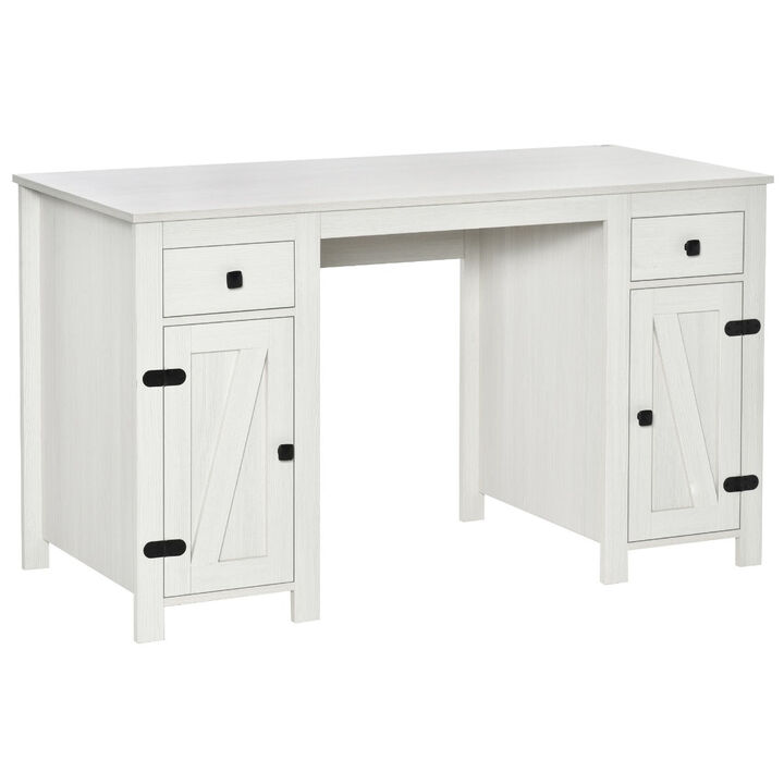 White Barn Door Desk: Home Office Writing Desk with Adjustable Shelf