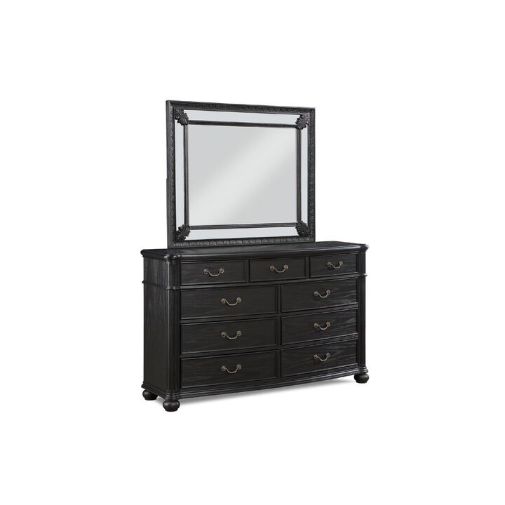 Benjara Berry 62 Inch Wide Dresser with Mirror, 9 Drawers, Floated Top, Wood, Black and Bronze