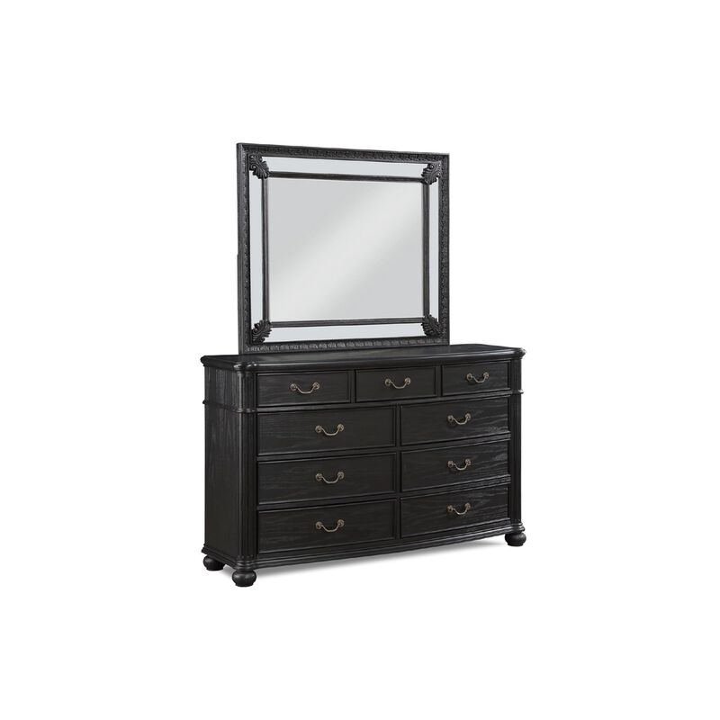 Benjara Berry 62 Inch Wide Dresser with Mirror, 9 Drawers, Floated Top, Wood, Black and Bronze