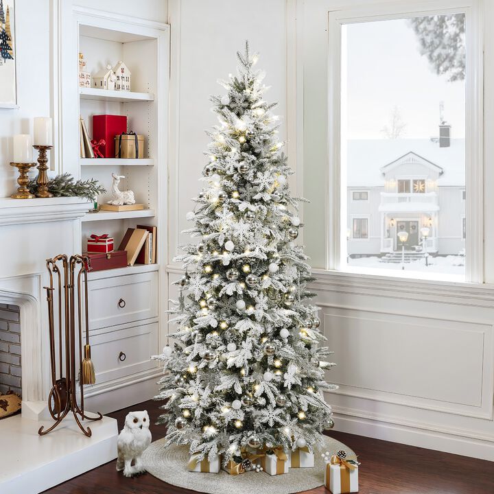 LuxenHome 6Ft Pre-Lit Snow Flocked Pop-Up Artificial Christmas Tree