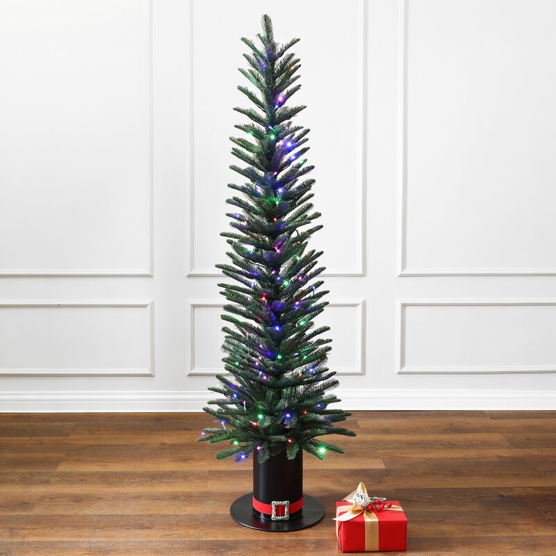 LuxenHome 5.5Ft Pre-Lit Green Artificial Tree with Tophat Pot