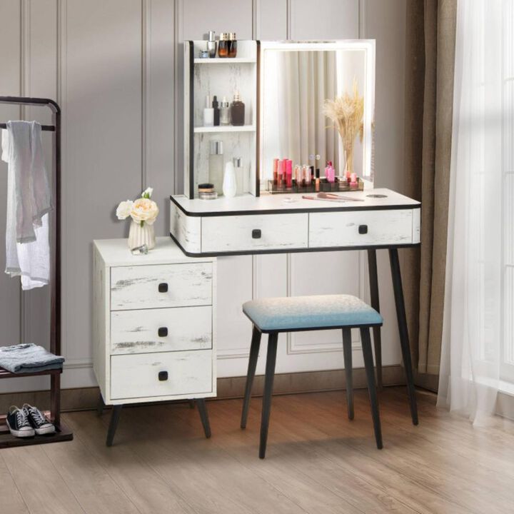 Hivvago Vanity Makeup Table Set with Lighted Mirror-White