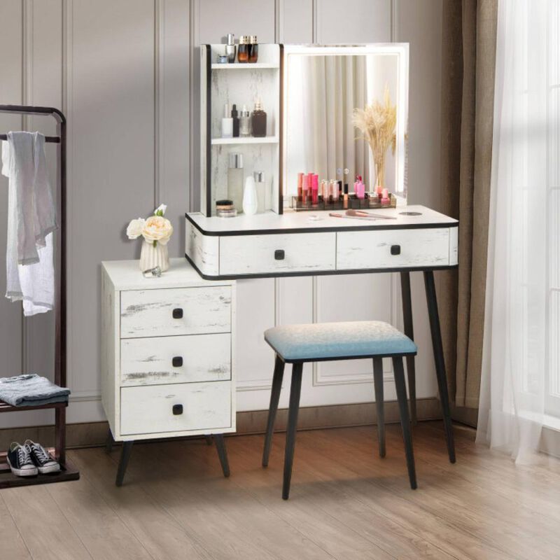 Hivvago Vanity Makeup Table Set with Lighted Mirror-White
