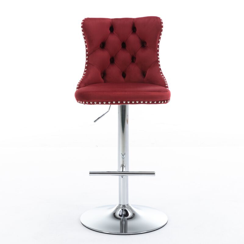 Adjustable Swivel Barstools Set in Wine Red