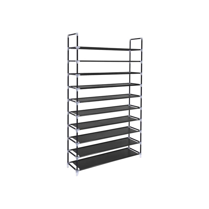 10 Tiers Shoe Rack 50 Pairs Non-Woven Fabric Shoe Tower Organizer Cabinet Black