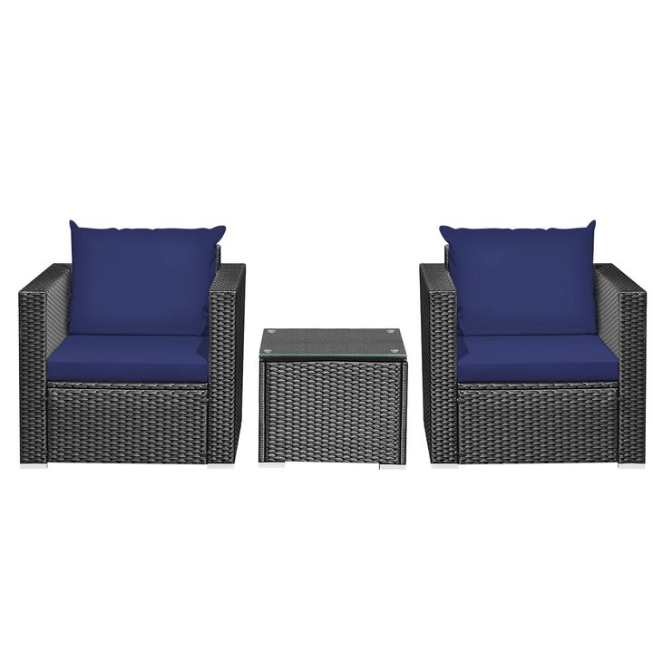 3 Pieces Patio Wicker Conversation Set with Cushion