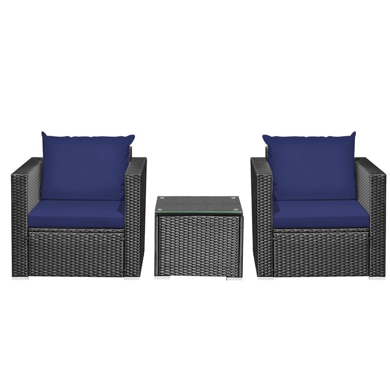 3 Pieces Patio Wicker Conversation Set with Cushion