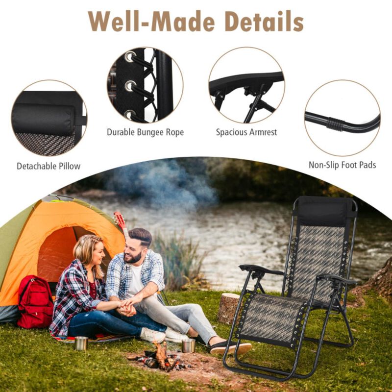 Hivvago 2 Pieces Folding Patio Rattan Zero Gravity Lounge Chair