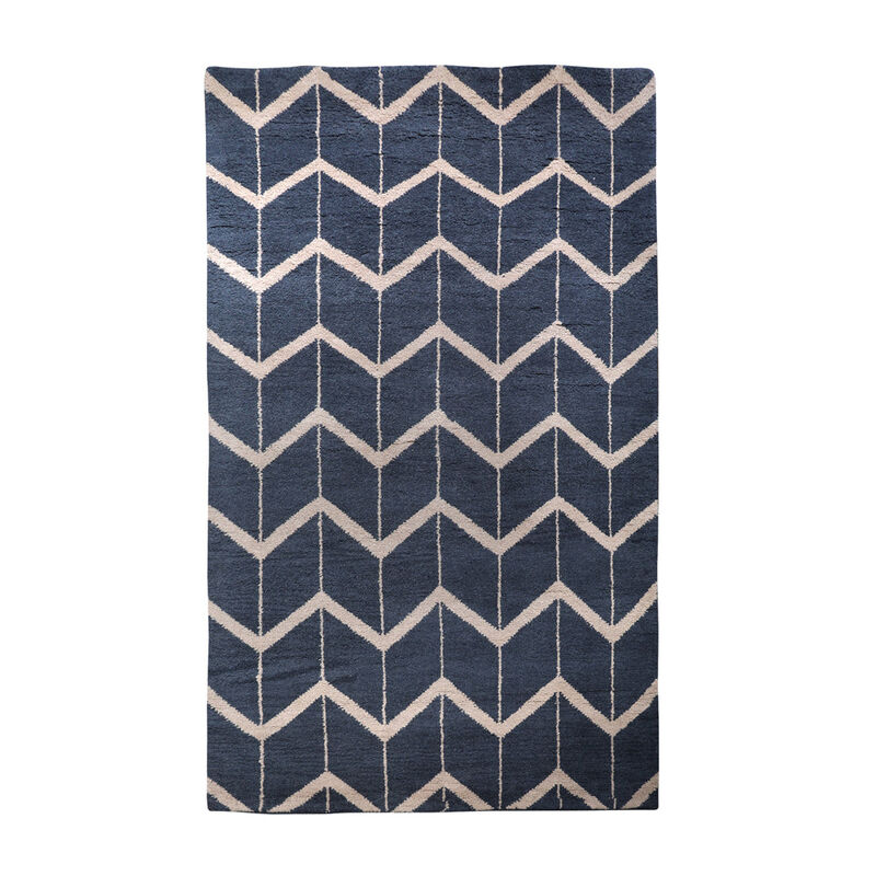 HAND KNOTTED WOOL Geometric AREA RUGS  - 10'x14', Rectangle Shape, Blue Beige Color, Geometric Modern, Medium Pile Handmade Area Rugs for Living Room, Bed Room (N01052)