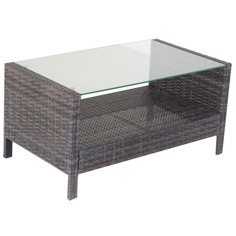 Outdoor Patio Furniture Coffee Table With Clear Tempered Glass