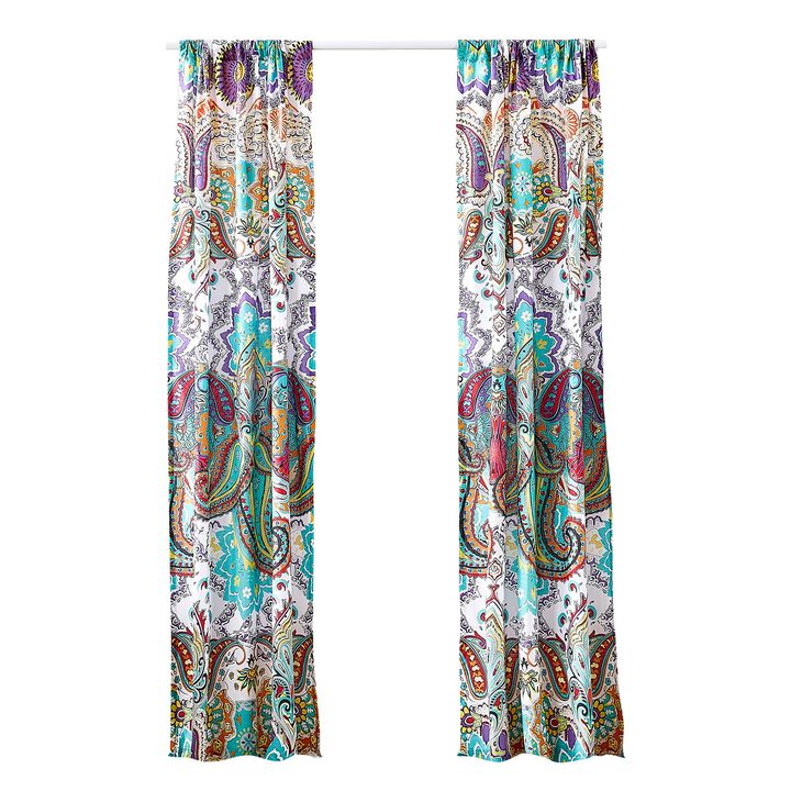 Vana 84 Inch Window Curtains, Decorative Paisley Print Design, Rod Pockets - Benzara