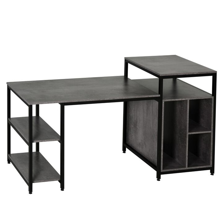 Grey Modern Workstation: 68" Computer Desk with Bookshelf