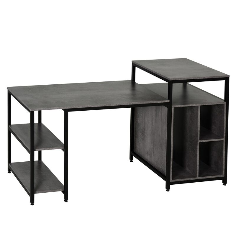Grey Modern Workstation: 68" Computer Desk with Bookshelf
