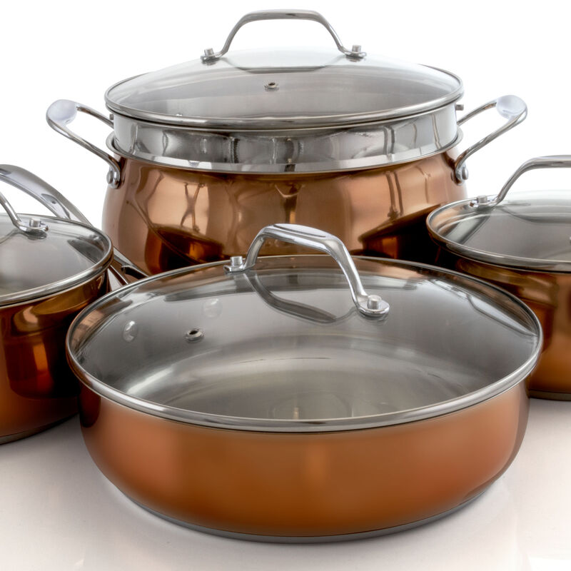 Oster Carabello 9 Piece Stainless Steel Cookware Combo Set in Copper