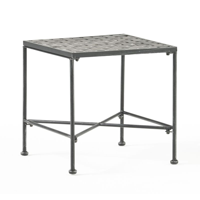 Lucia Side End Table, Black, Silver Outdoor Iron Frame, Square 18 Inch