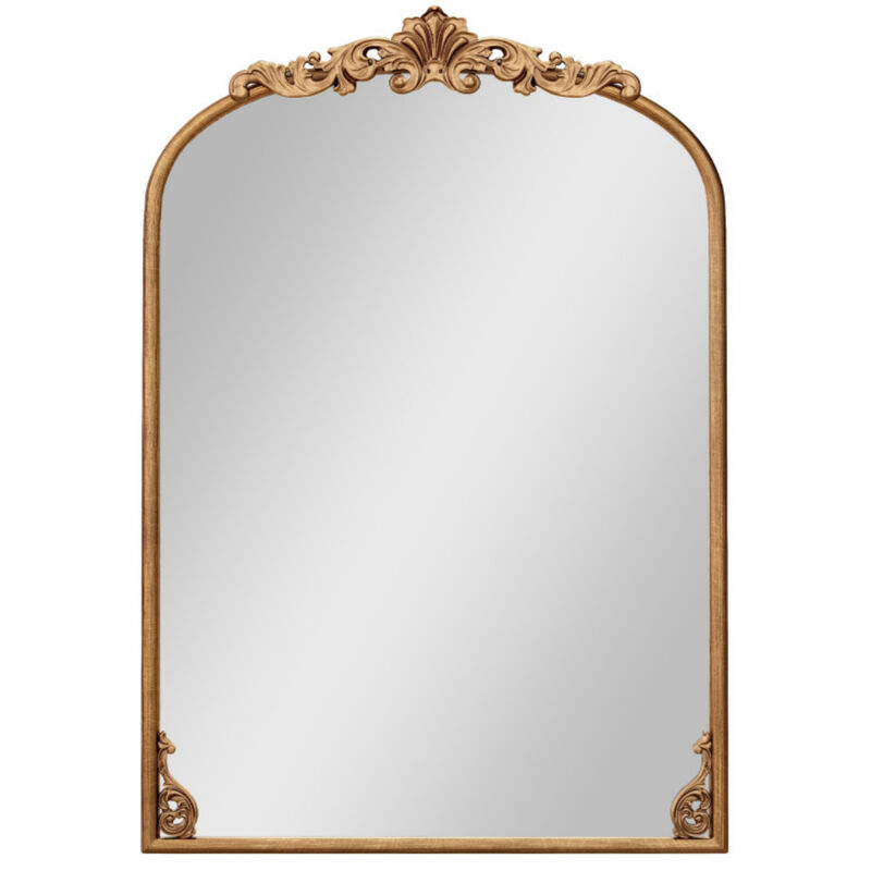 Traditional Arched Mirror with Gold Metal Frame and Baroque Design
