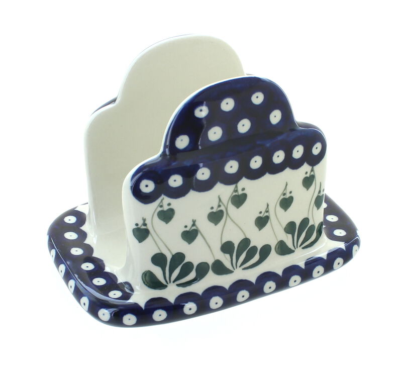 Blue Rose Polish Pottery Peach Posy Napkin Holder