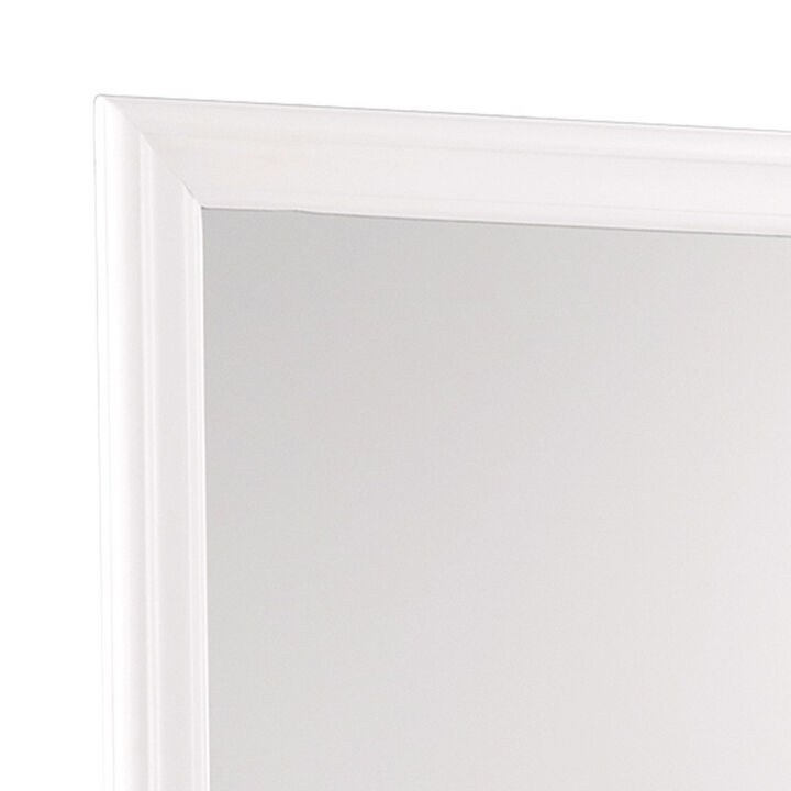 Transitional Square Mirror with Wooden Encasing and Convex Edges, White-Benzara