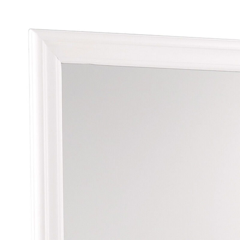 Transitional Square Mirror with Wooden Encasing and Convex Edges, White-Benzara