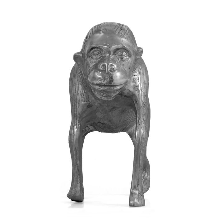 Tabletop Ape Figurine, 14 Inch Solid Crafted Design, Gray Aluminium - Benzara
