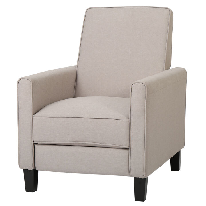 Zuca Pushback Recliner Chair, Black Wood, Premium Padded Beige Polyester - Benzara