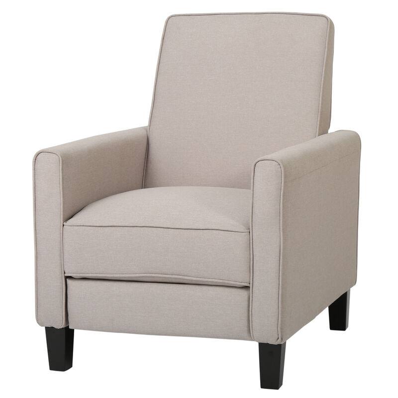 Zuca Pushback Recliner Chair, Black Wood, Premium Padded Beige Polyester - Benzara