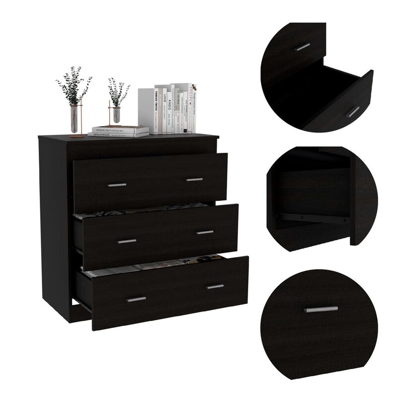 DEPOT E-SHOP Capri Three Drawer Dresser, Superior Top, Metal Handles, White