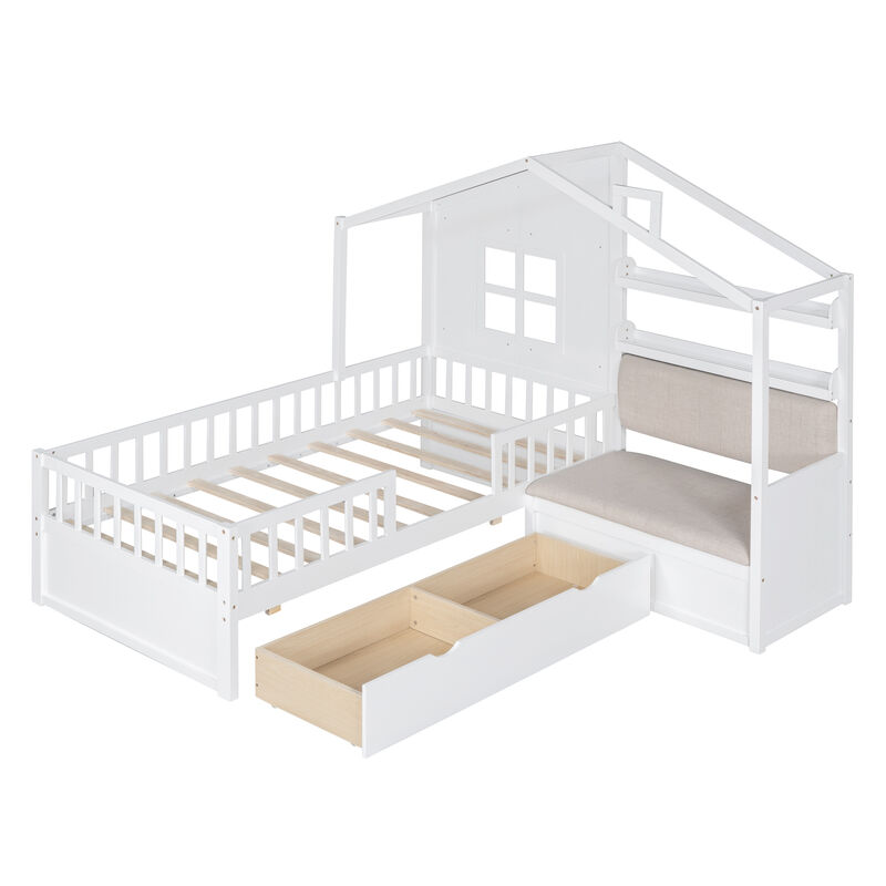 Merax House Platform Bed with Sofa