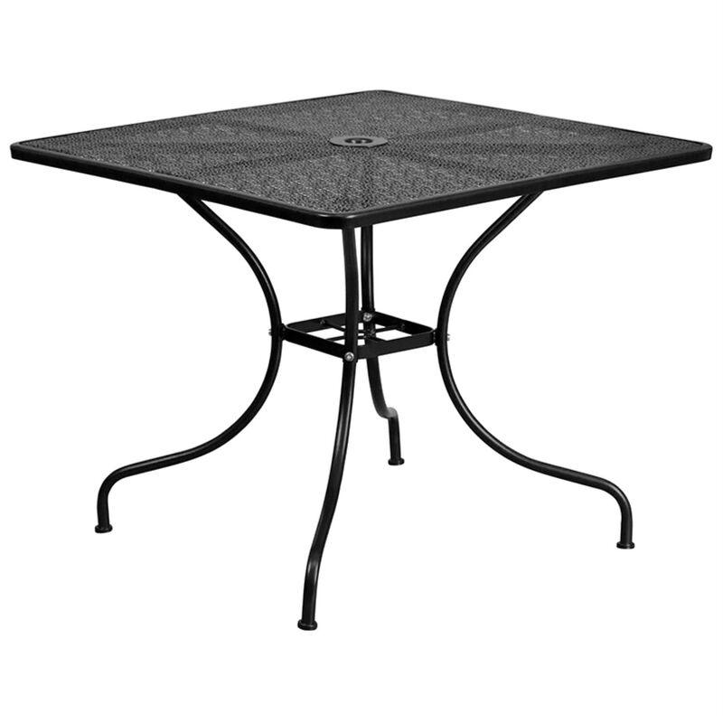 Flash Furniture Oia Commercial Grade 35.5" Square Black Indoor-Outdoor Steel Patio Table Set with 4 Round Back Chairs