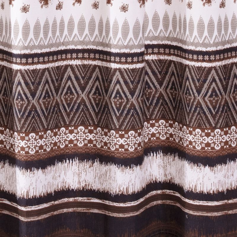 Roca 72 Inch Shower Curtain, Coffee Brown Striped Printing, Button Holes-Benzara