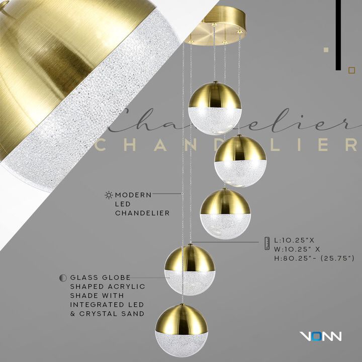 VONN Lighting 5-Light Pendant Lighting Height Adjustable Integrated LED Chandelier
