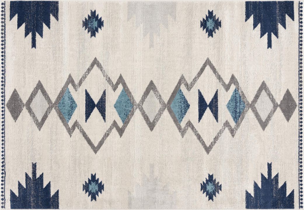 Savannah Boho Contemporary Blue Beige Indoor Runner Rug