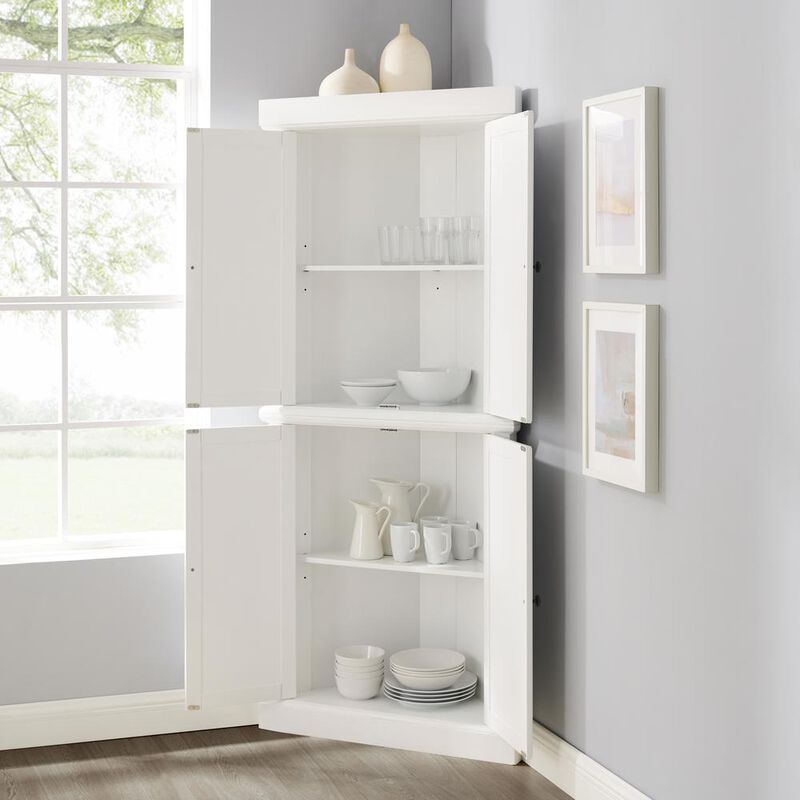 Crosley Furniture Shoreline Tall Corner Pantry White - 2 Stackable Pantries