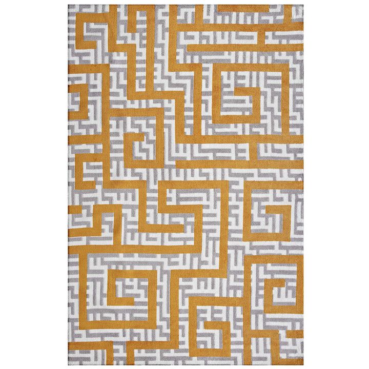 Nahia Geometric Maze 8x10 Area Rug - Ivory, Light Gray and Banana Yellow