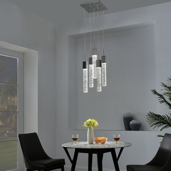 Sparkling Night Chandelier Chrome Metal and Acrylic 5 LED Light Dimmable Extra Large