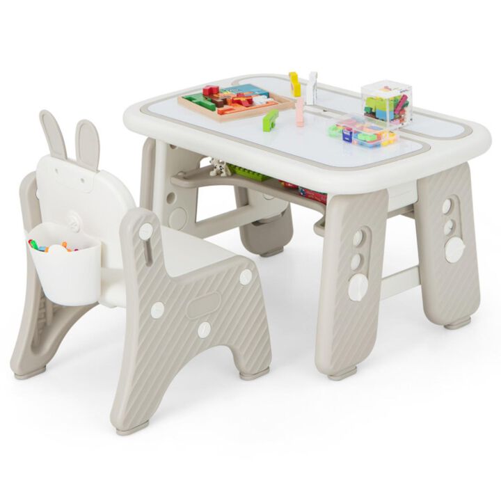 Hivvago Kids Table and Chair Set with Flip-Top Bookshelf-Gray