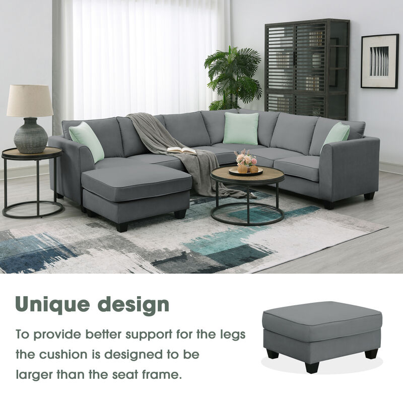 7-Seat L-Shaped Modular Sectional Sofa Set, Grey