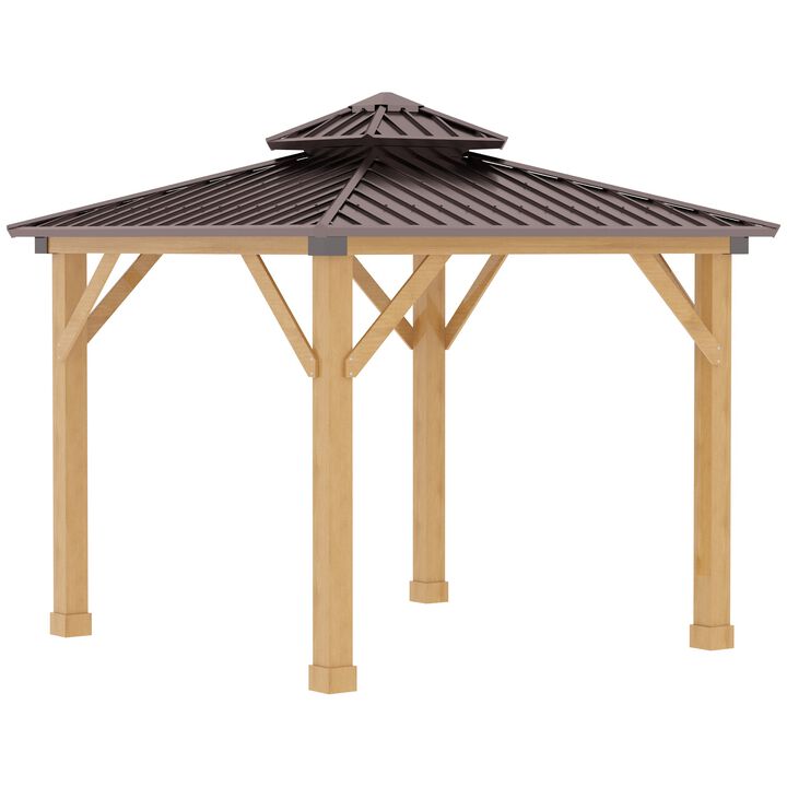 Brown Outdoor Haven: 10'x10' Hardtop Gazebo with Wood Frame