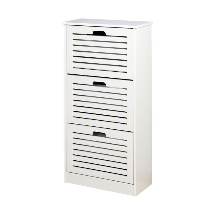White Wooden Shoe Cabinet with 3 Flip Doors