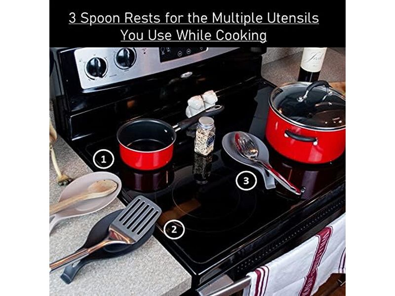 W. INNOVATIONS Modern Silicone Spoon Rests (Set of 3) | Kitchen Utensil Holders for Stove Top