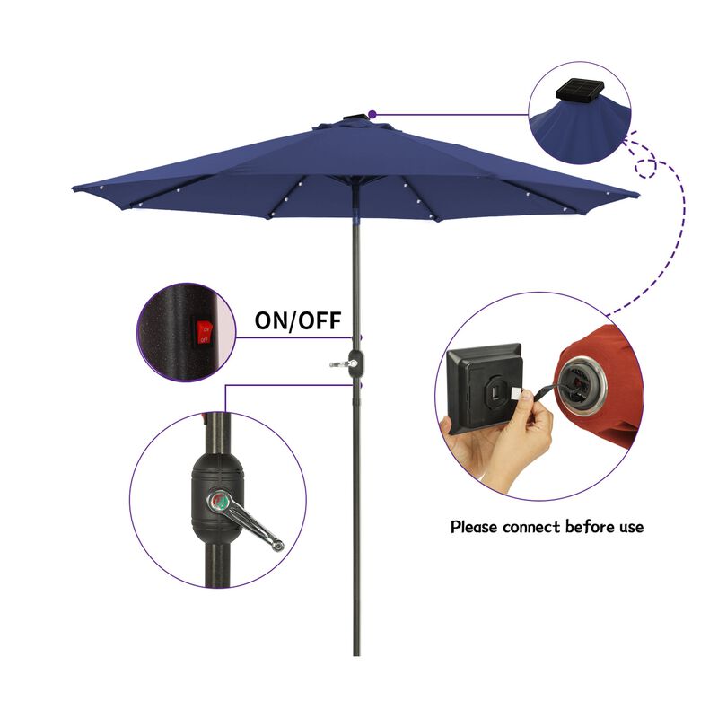 Mondawe 9ft Patio Umbrella Outdoor Market 32 LED Solar Umbrella with Tilt and Crank