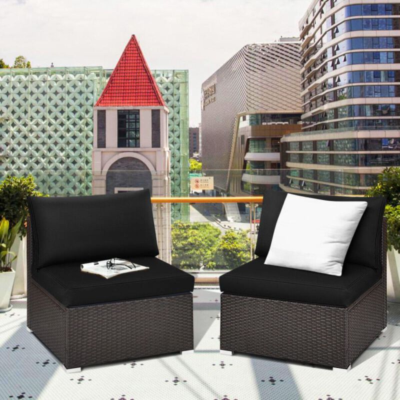 Hivvago 2 Pieces Patio Rattan Armless Sofa Set with 2 Cushions and 2 Pillows