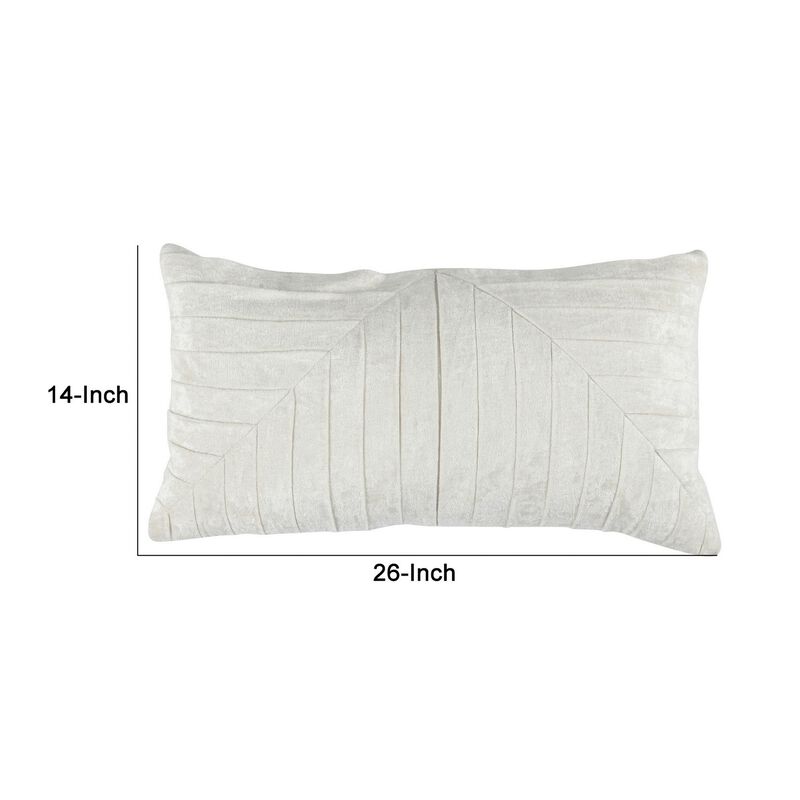 14 x 26 Lumbar Accent Throw Pillow, Hand Pleated, Vintage, Ivory White-Benzara