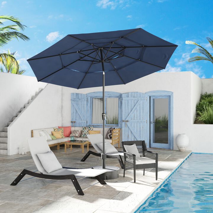 FUFU&GAGA 11FT 3-Tier Patio Umbrella – Navy Blue, Crank & Tilt, Heavy-Duty Steel Frame, UV-Resistant Polyester, Outdoor Sunshade