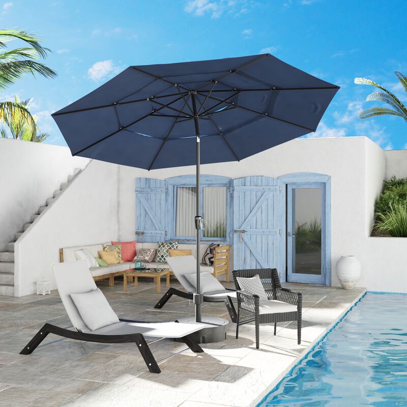 FUFU&GAGA 11FT 3-Tier Patio Umbrella – Navy Blue, Crank & Tilt, Heavy-Duty Steel Frame, UV-Resistant Polyester, Outdoor Sunshade