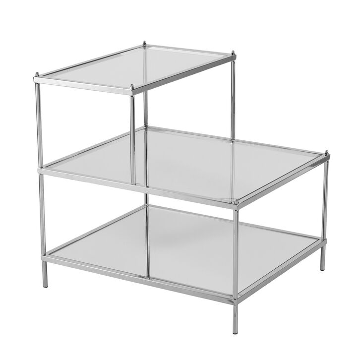 24"" Silver And Clear Glass Tiered Rectangular End Table
