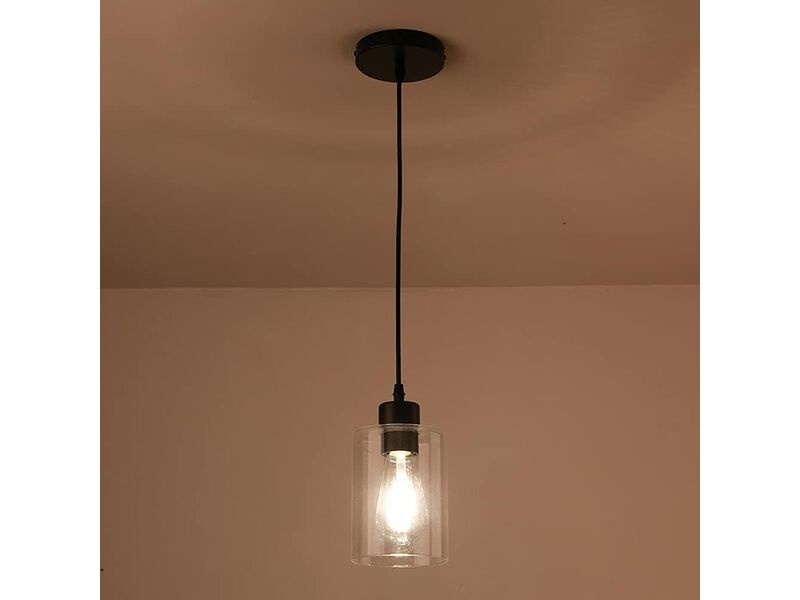KLSS Modern Black Farmhouse Clear Glass Cylinder Pendant Light Fixture 2 Pack