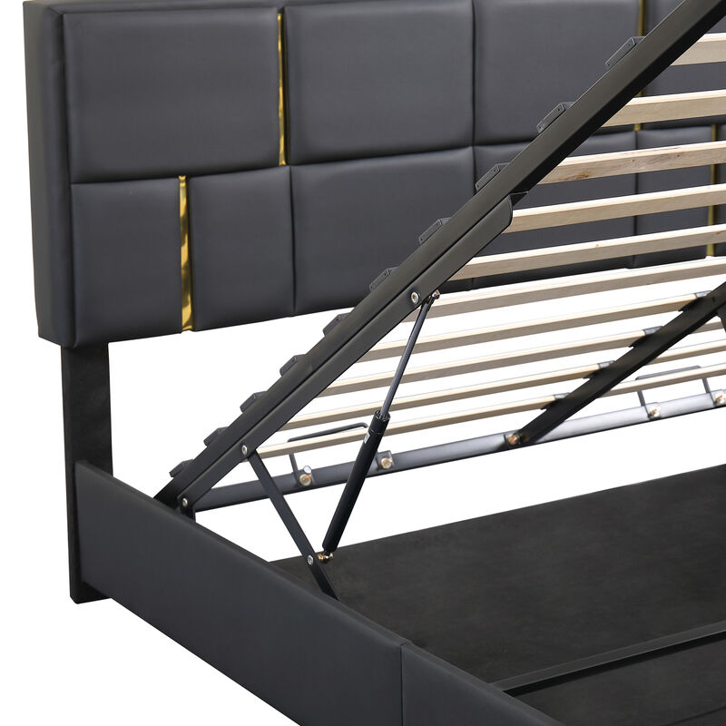 Merax PU Platform Bed with Hydraulic Storage System
